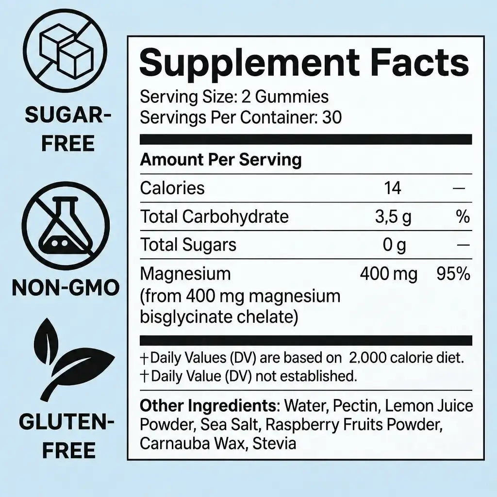 Informations nutritionnelles : 400 mg de magnésium pour 2 gommes